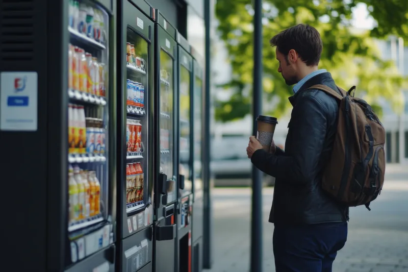 A Sidecar technician installing a smart vending machine at an Atlanta business